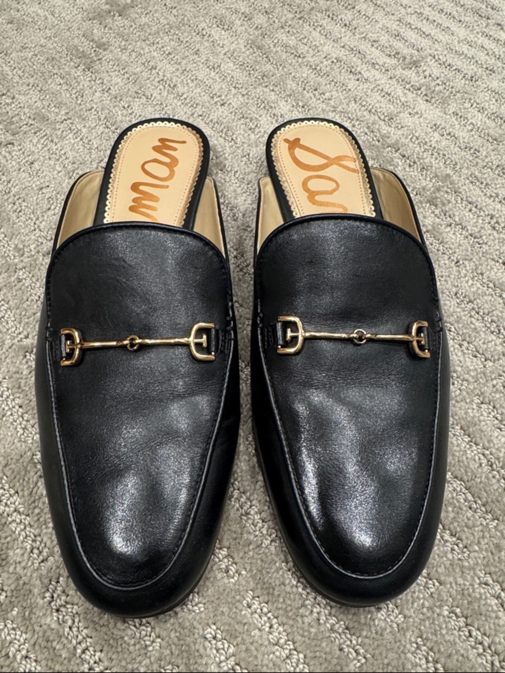 Sam Edelman Black Leather Slip-On Mules with Gold Hardware - Picture 5 of 5